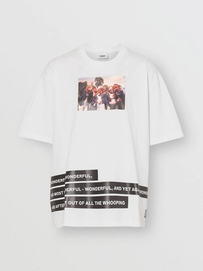 Shop Burberry Montage Print Cotton Oversized T-shirt In White