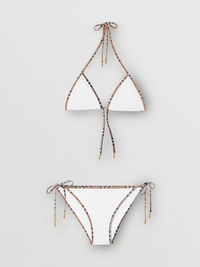 Shop Burberry Check Trim Bikini In White