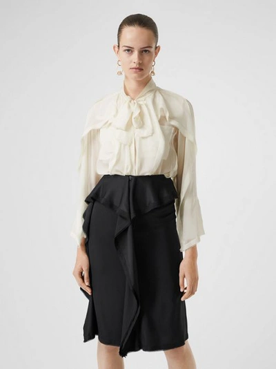 Shop Burberry Ruffled Silk Chiffon Pussy-bow Blouse In Ivory