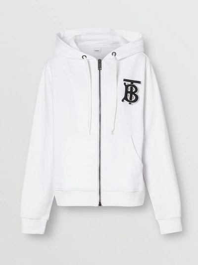 Shop Burberry Monogram Motif Cotton Oversized Hooded Top In White