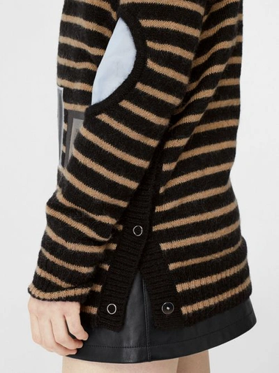 Shop Burberry Montage Print Striped Mohair Wool Blend Jumper In Black/honey