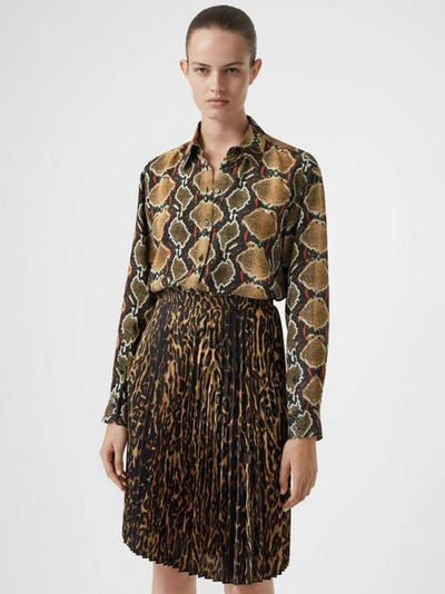 Shop Burberry Python Print Silk Shirt In Soft Cocoa