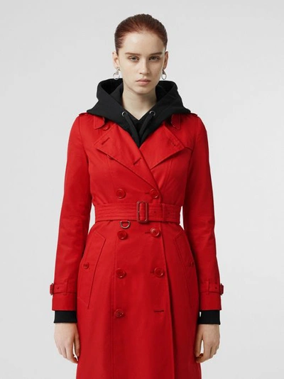 Shop Burberry Cotton Gabardine Trench Coat In Bright Red