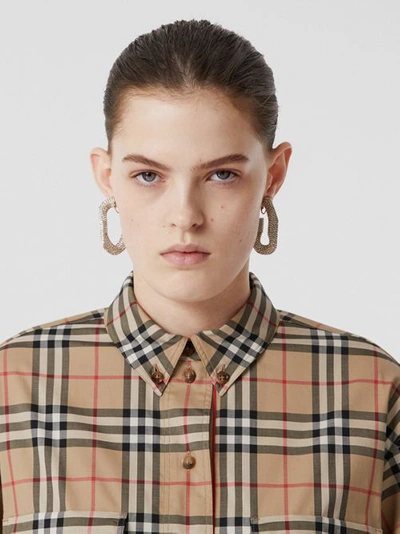 Shop Burberry Check Stretch Cotton Shirt In Archive Beige