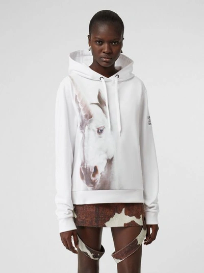 Shop Burberry Unicorn Print Cotton Oversized Hoodie In White