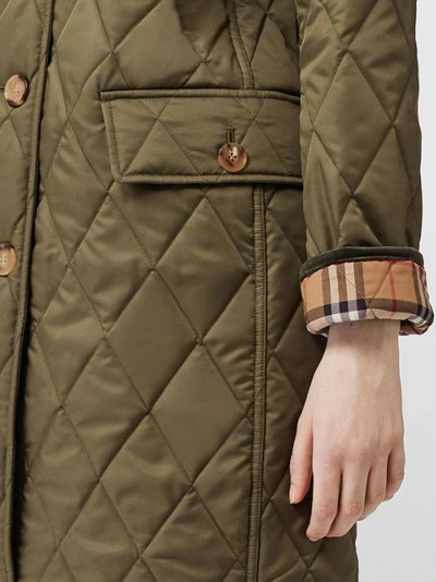 Shop Burberry Detachable Hood Monogram Motif Quilted Coat In Olive Green