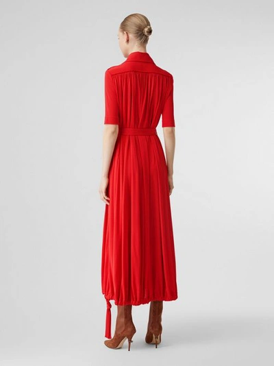 Shop Burberry Short-sleeve Gathered Jersey Dress In Bright Red