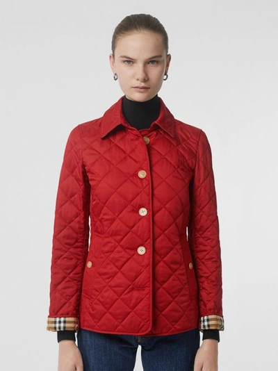 Shop Burberry Diamond Quilted Jacket In Military Red