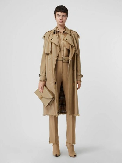 Shop Burberry Cape Detail Silk Oversized Shirt In Honey