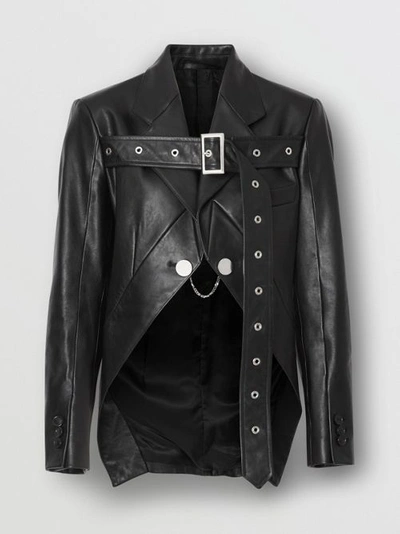 Shop Burberry Biker Belt Detail Leather Morning Jacket In Black