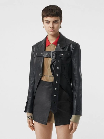 Shop Burberry Biker Belt Detail Leather Morning Jacket In Black