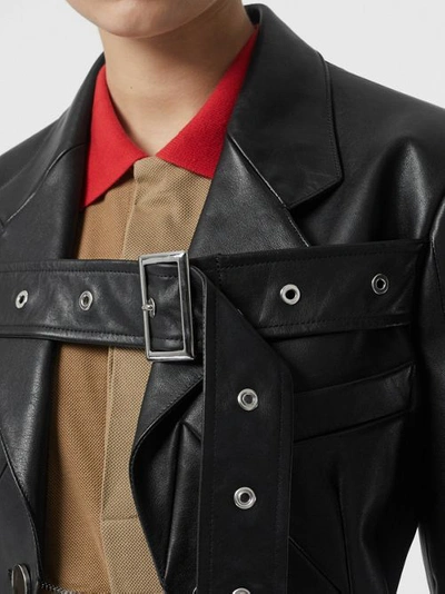 Shop Burberry Biker Belt Detail Leather Morning Jacket In Black