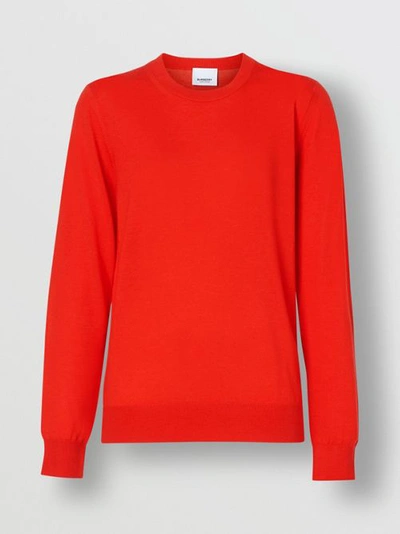 Shop Burberry Vintage Check Detail Merino Wool Sweater In Vermillion