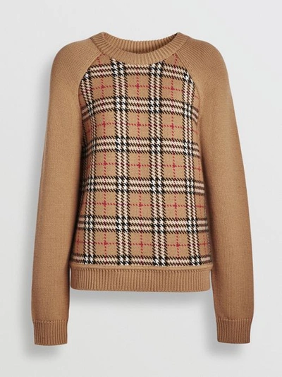 Shop Burberry Vintage Check Wool Jacquard Sweater In Antique Yellow
