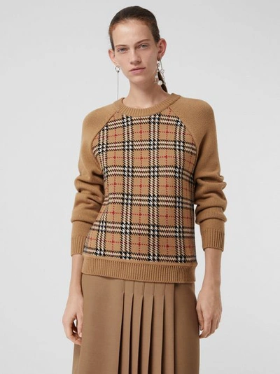 Shop Burberry Vintage Check Wool Jacquard Sweater In Antique Yellow