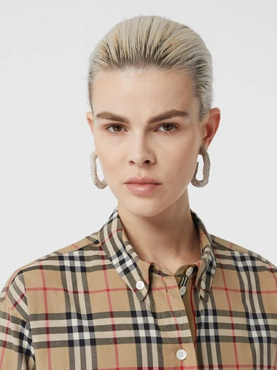 Shop Burberry Vintage Check Stretch Cotton Oversized Shirt In Archive Beige