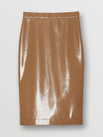 Shop Burberry Vinyl Pencil Skirt In Utility Beige