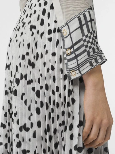 Shop Burberry Dalmatian Print Silk Pussy-bow Blouse In Black/white