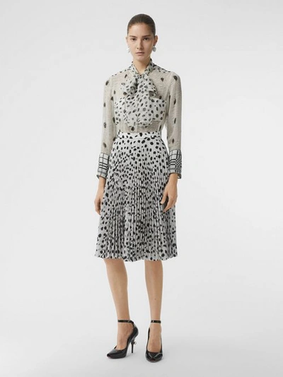 Shop Burberry Dalmatian Print Silk Pussy-bow Blouse In Black/white