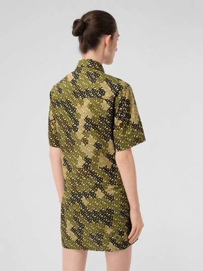 Shop Burberry Short-sleeve Monogram Print Shirt Dress In Khaki Green