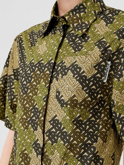 Shop Burberry Short-sleeve Monogram Print Shirt Dress In Khaki Green