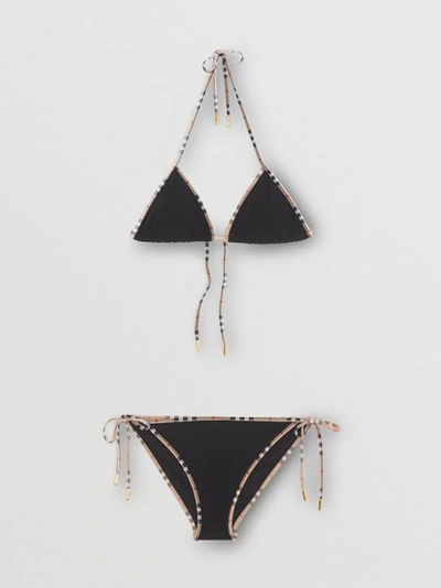 Shop Burberry Check Trim Triangle Bikini In Black