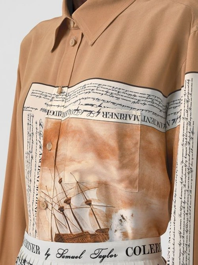 Shop Burberry Mariner Print Silk Oversized Shirt In Bronze