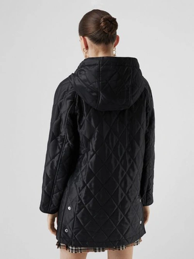 Shop Burberry Diamond Quilted Cotton Hooded Coat In Black