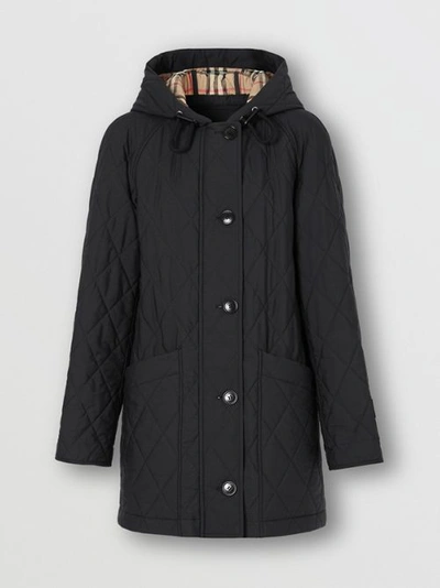 Shop Burberry Diamond Quilted Cotton Hooded Coat In Black