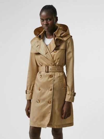 Shop Burberry Detachable Hood Econyl® Trench Coat In Honey