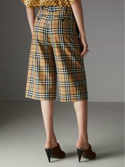 Shop Burberry Vintage Check Wool Tailored Culottes In Antique Yellow