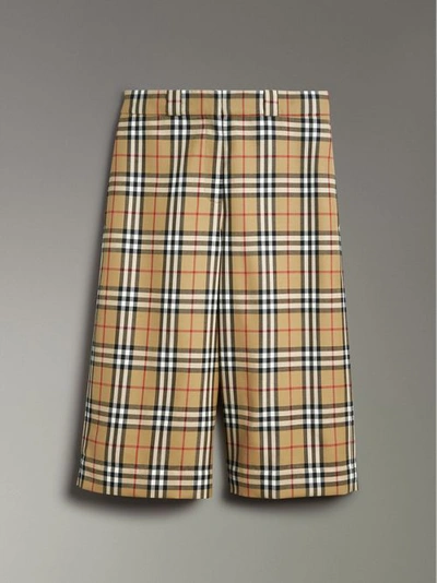 Shop Burberry Vintage Check Wool Tailored Culottes In Antique Yellow