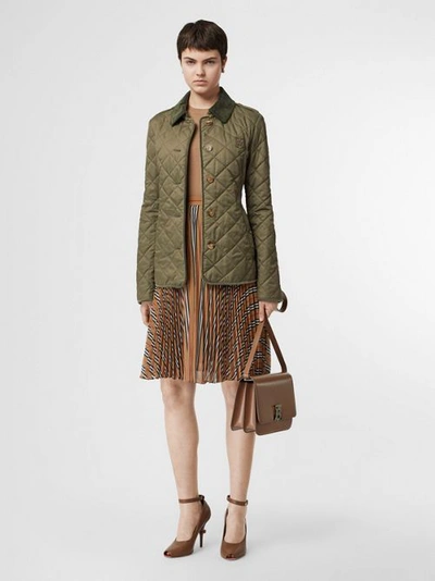 Shop Burberry Monogram Motif Diamond Quilted Jacket In Olive Green