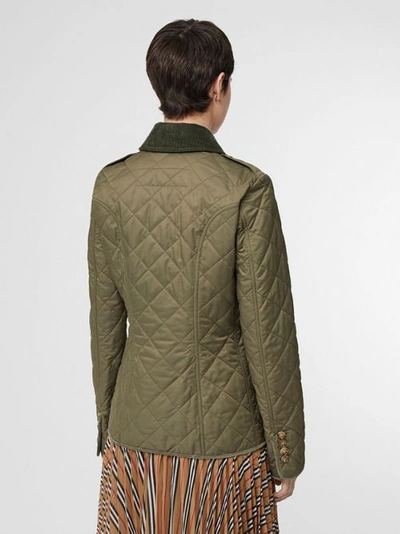 Shop Burberry Monogram Motif Diamond Quilted Jacket In Olive Green