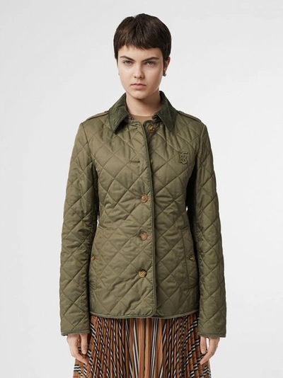 Shop Burberry Monogram Motif Diamond Quilted Jacket In Olive Green