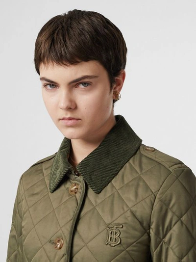 Shop Burberry Monogram Motif Diamond Quilted Jacket In Olive Green