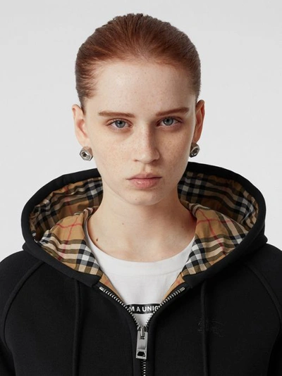 Shop Burberry Vintage Check Detail Jersey Hooded Top In Black