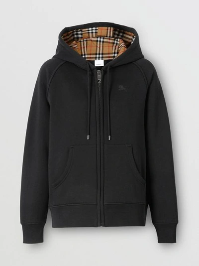 Shop Burberry Vintage Check Detail Jersey Hooded Top In Black