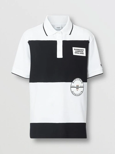 Shop Burberry Logo Appliqué Striped Cotton Oversized Polo Shirt In White