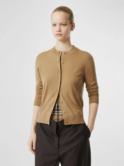 Shop Burberry Monogram Motif Cashmere Cardigan In Camel