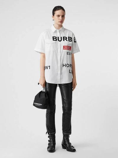 Shop Burberry Short-sleeve Horseferry Print Cotton Oversized Shirt In White