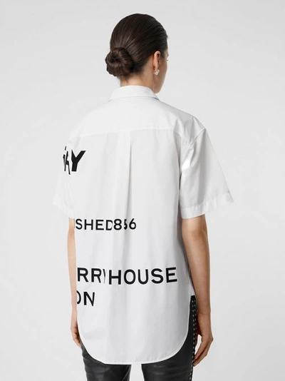 Shop Burberry Short-sleeve Horseferry Print Cotton Oversized Shirt In White