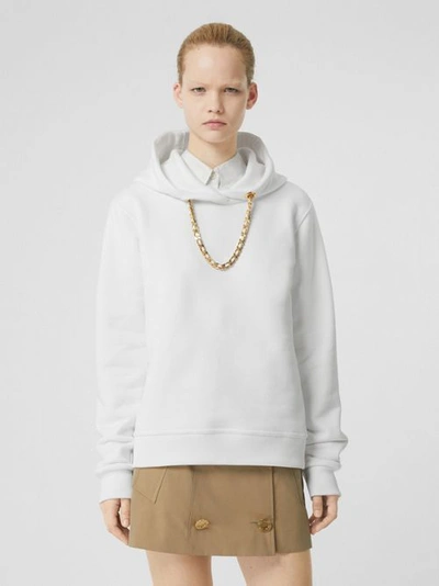 Shop Burberry Chain Detail Cotton Oversized Hoodie In White