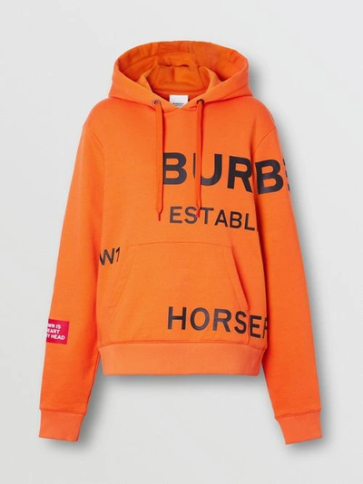 Shop Burberry Horseferry Print Cotton Oversized Hoodie In Bright Orange