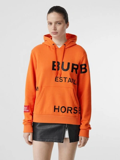 Shop Burberry Horseferry Print Cotton Oversized Hoodie In Bright Orange
