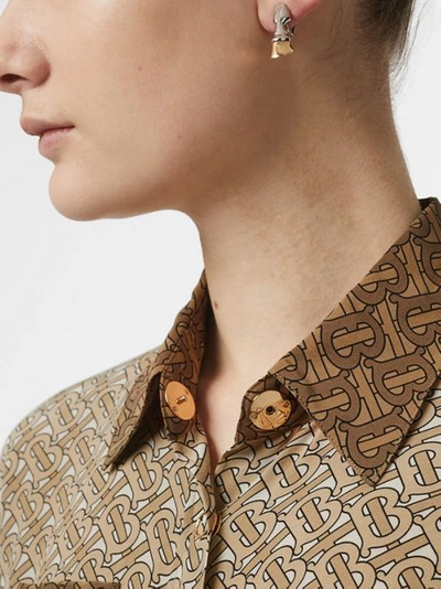 Shop Burberry Two-tone Monogram Print Silk Oversized Shirt In Light Camel