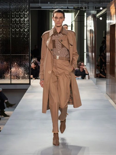 Shop Burberry Two-tone Monogram Print Silk Oversized Shirt In Light Camel