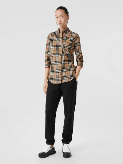 Shop Burberry Check Stretch Cotton Shirt In Archive Beige