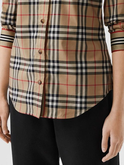 Shop Burberry Check Stretch Cotton Shirt In Archive Beige