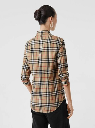 Shop Burberry Check Stretch Cotton Shirt In Archive Beige